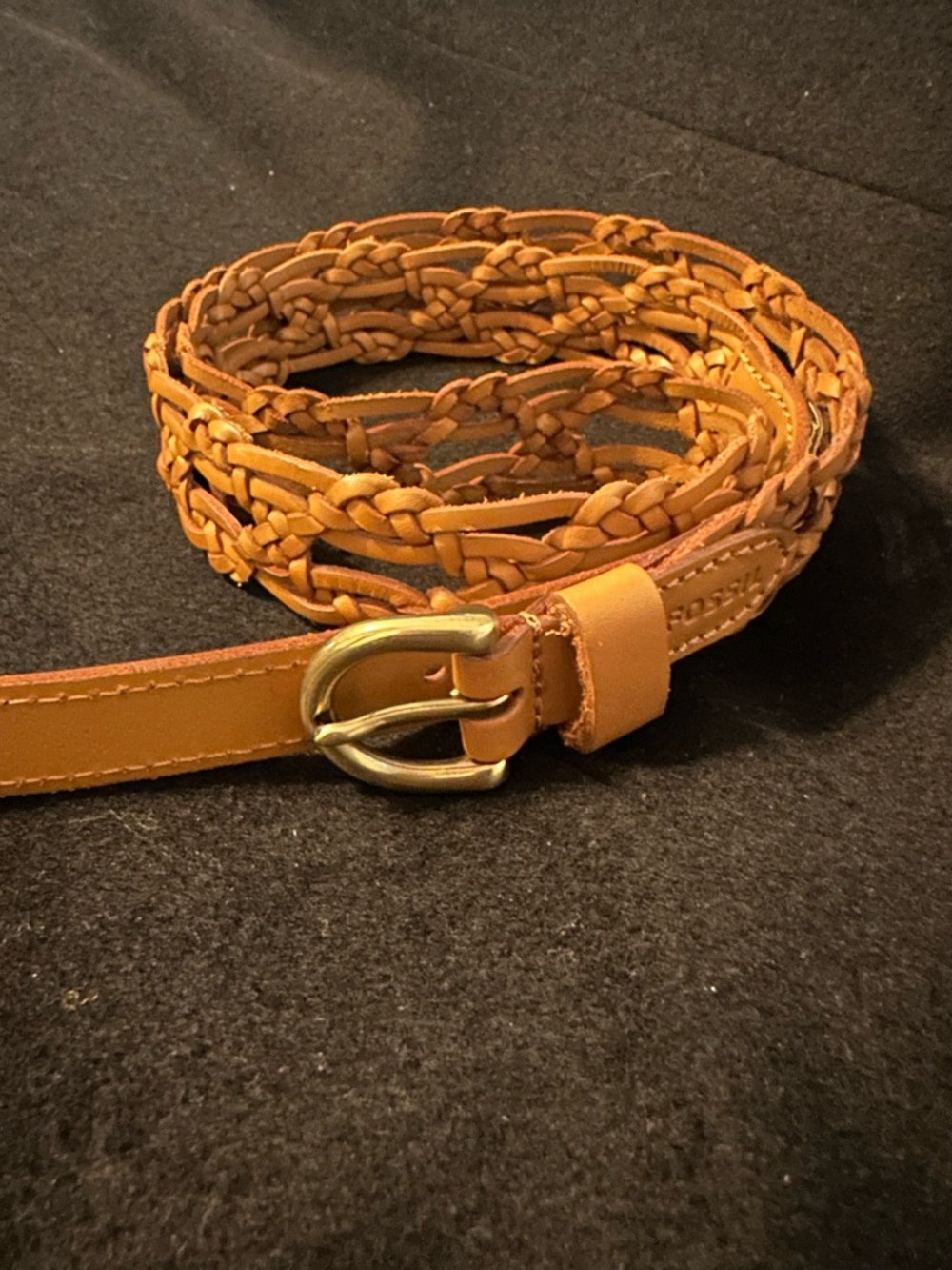 Fossil Braided Leather Belt - Cognac Leather